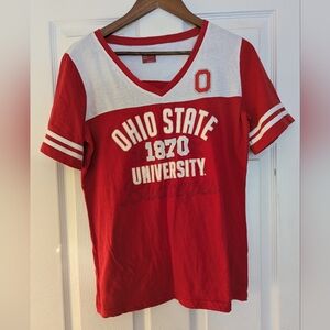 Ohio State University Women's V-Neck Red and White Tee